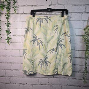 TOMMY BAHAMA PALM TREE PRINT SKIRT 100% SILK, LINED CREAM GREEN WOMENS SIZE 12
